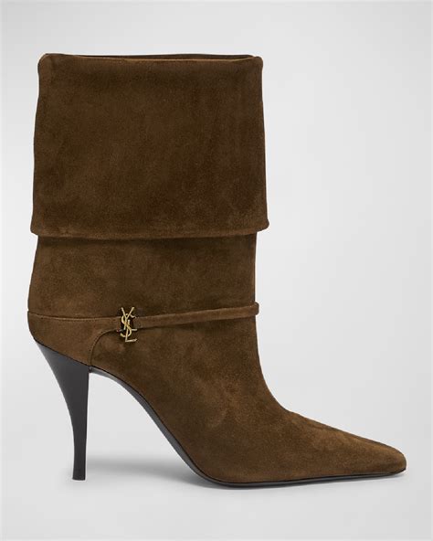 Saint Laurent Niki Suede YSL Stiletto Ankle Booties.